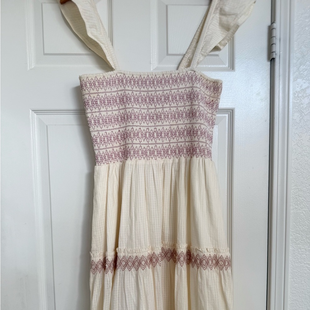 Madewell Lucie Smocked Tiered Midi Dress Small Ivory Cream Pink - Picture 4 of 9